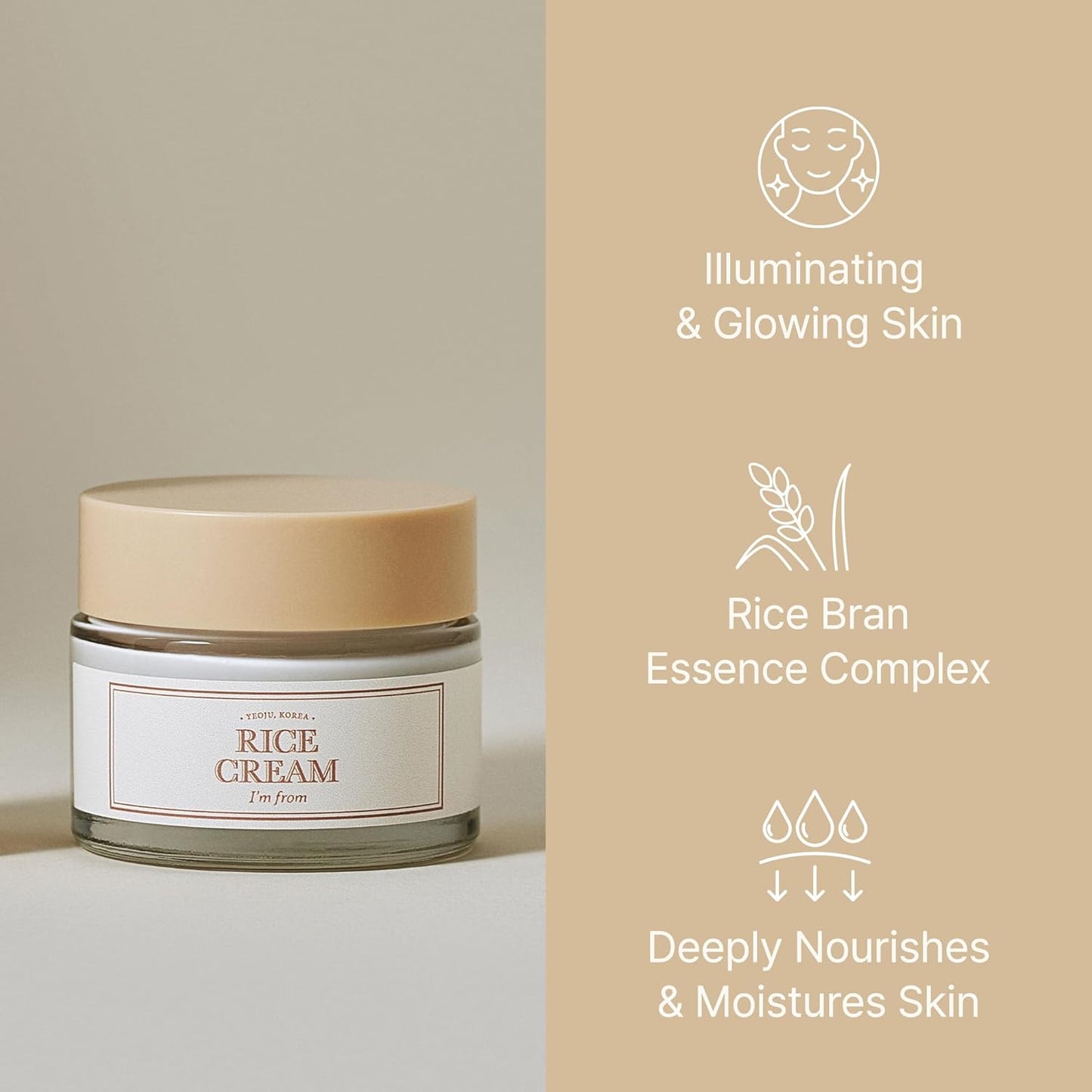I'm from Rice Cream 1.76 Ounce, Rice Bran Essence with Ceramide, Glowing Look, Improves Moisture Skin Barrier, Deep Nourishment, Smooths and Evens Skin Tone, K-Beauty