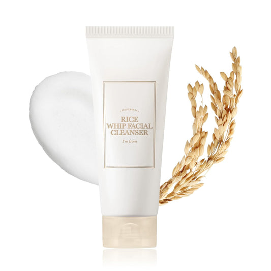 I'm from Rice Whip Facial Cleanser, low-pH Korean Rice Water Face Wash for sensitive, dry skin, Gentle Face Wash for Hydrating & Moisturizing, Creamy Lather, Makeup Remover (5.07 Fl Oz)