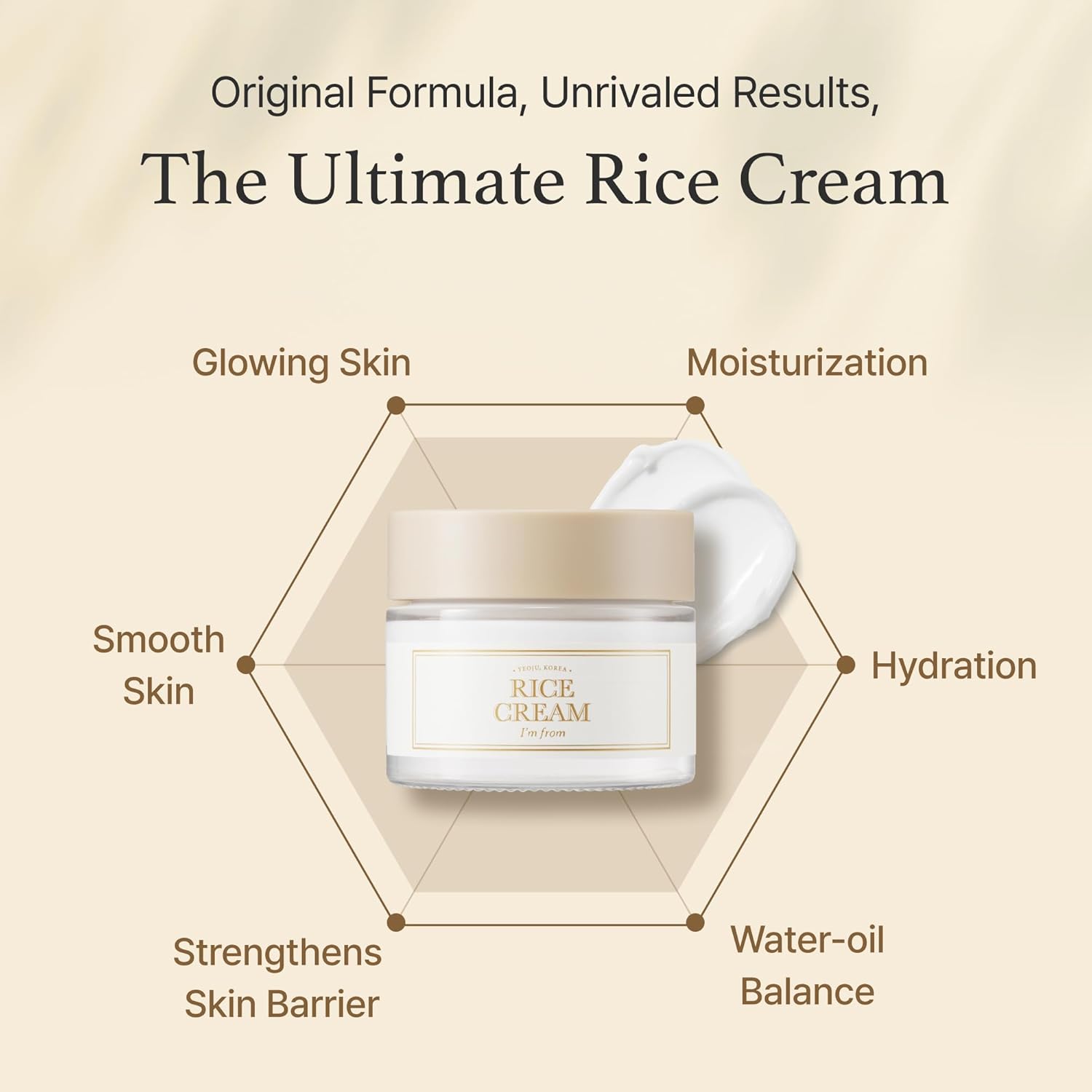 I'm from Rice Cream 1.76 Ounce, Rice Bran Essence with Ceramide, Glowing Look, Improves Moisture Skin Barrier, Deep Nourishment, Smooths and Evens Skin Tone, K-Beauty