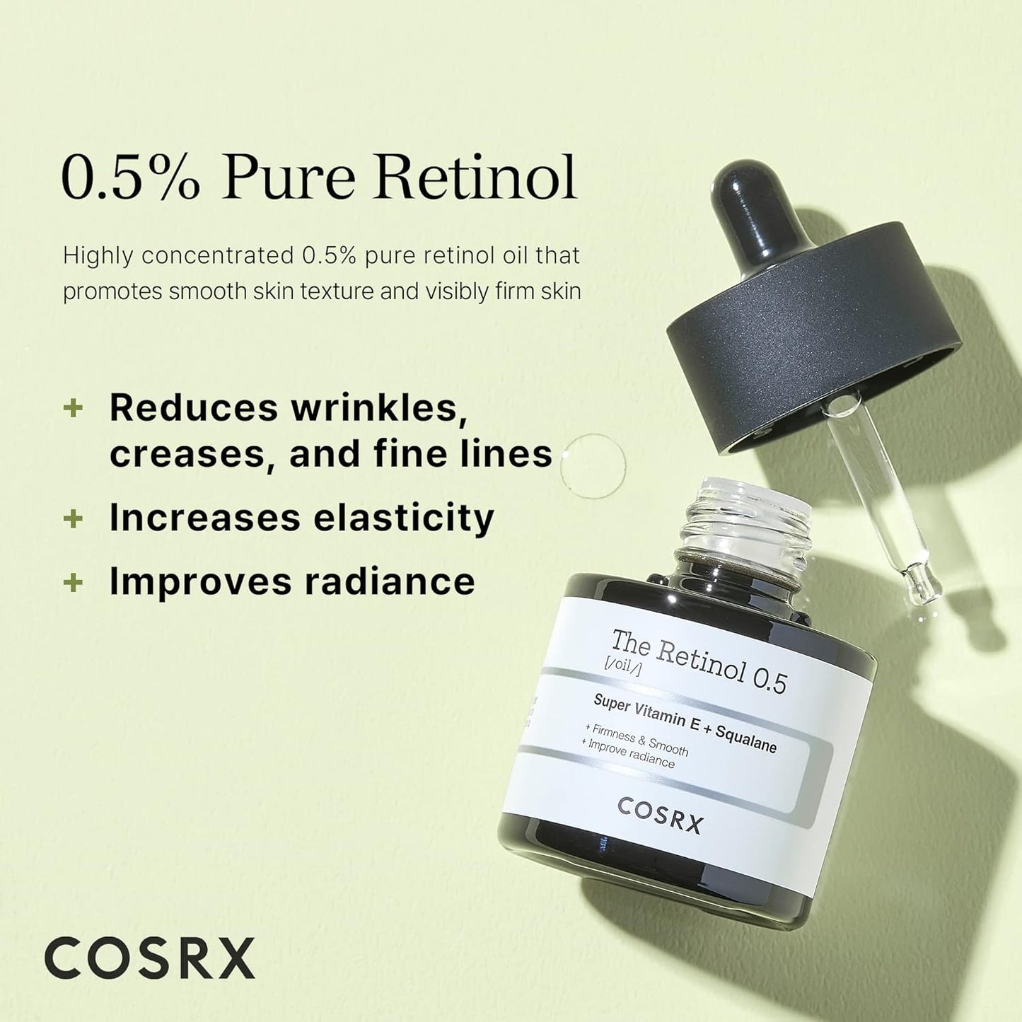 COSRX Retinol 0.5 Oil, Anti-aging Serum with 0.5% Retinoid Treatment for Face, Reduce Wrinkles, Fine Lines, & Signs of Aging, Gentle Skincare for Day & Night, Not Tested on Animals, Korean Skincare